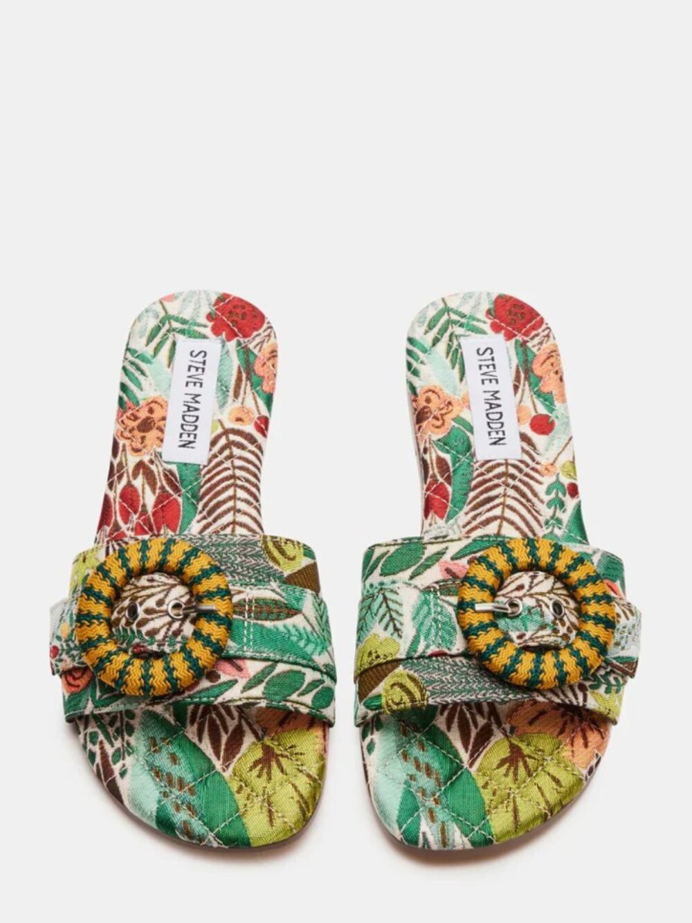 Steve Madden Merla Flat Slide Sandals Green Floral - 8